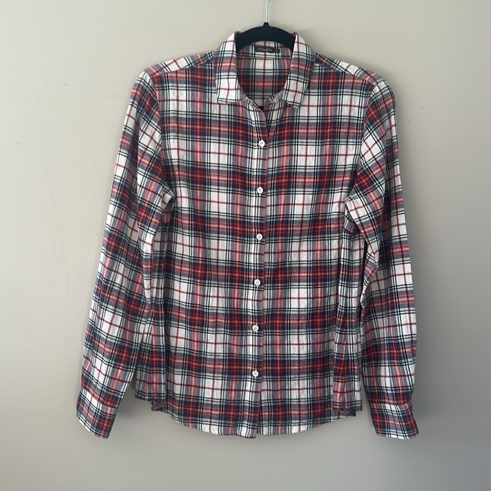 J. McLaughlin Womens Plaid Long Sleeve Button Up Shirt Sz 4 Preppy Classic Rodeo
